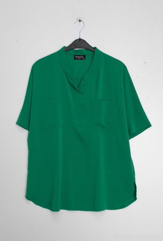Plus Size Framsydd Blus med Två Fickor