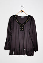 Plus Size Suede Blus med Fringes