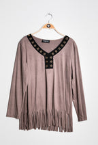 Plus Size Suede Blus med Fringes