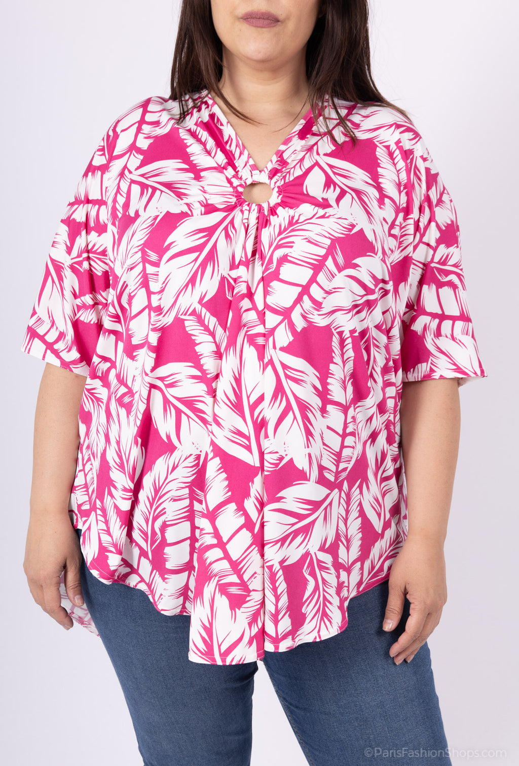 Plus Size V-neck blus med cirkelformad ärm för sommaren
