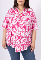 Plus Size V-neck blus med cirkelformad ärm för sommaren