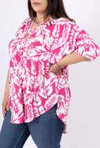 Plus Size V-neck blus med cirkelformad ärm för sommaren