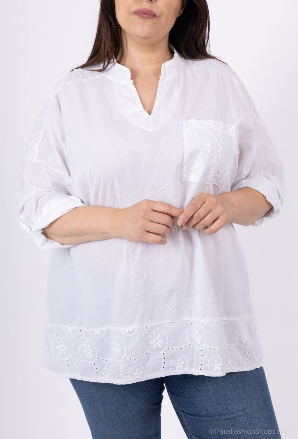 Plus Size Cotton blouse with english embroidery