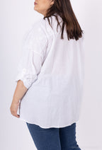 Plus Size Bomull Blus med Engelsk Broderi