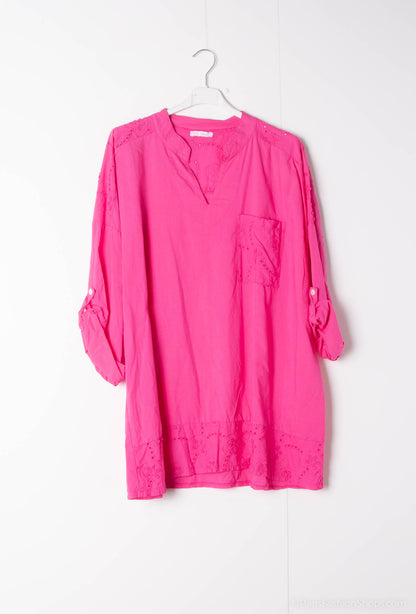 Plus Size Cotton blouse with english embroidery