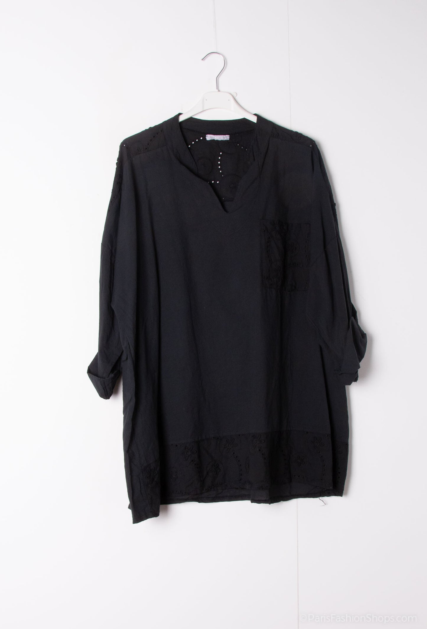 Plus Size Cotton Blouse with English Embroidery