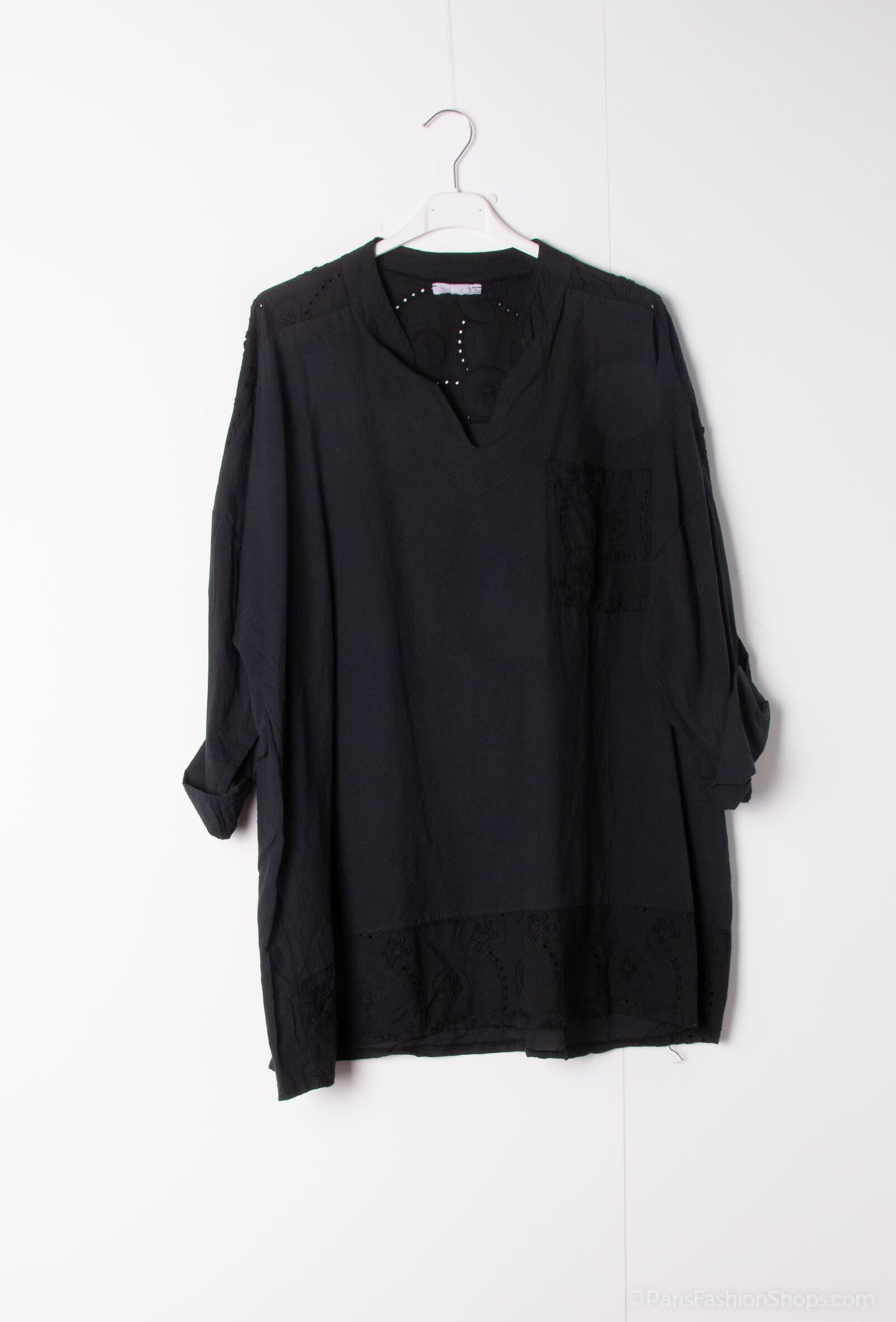 Plus Size Cotton Blouse with English Embroidery