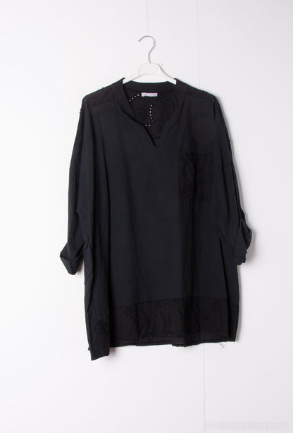 Plus Size Cotton Blouse with English Embroidery