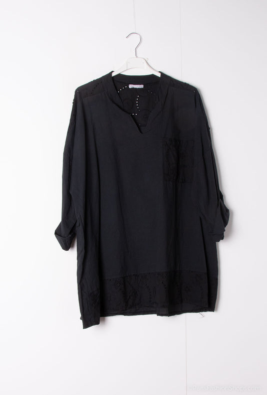 Plus Size Cotton Blouse with English Embroidery