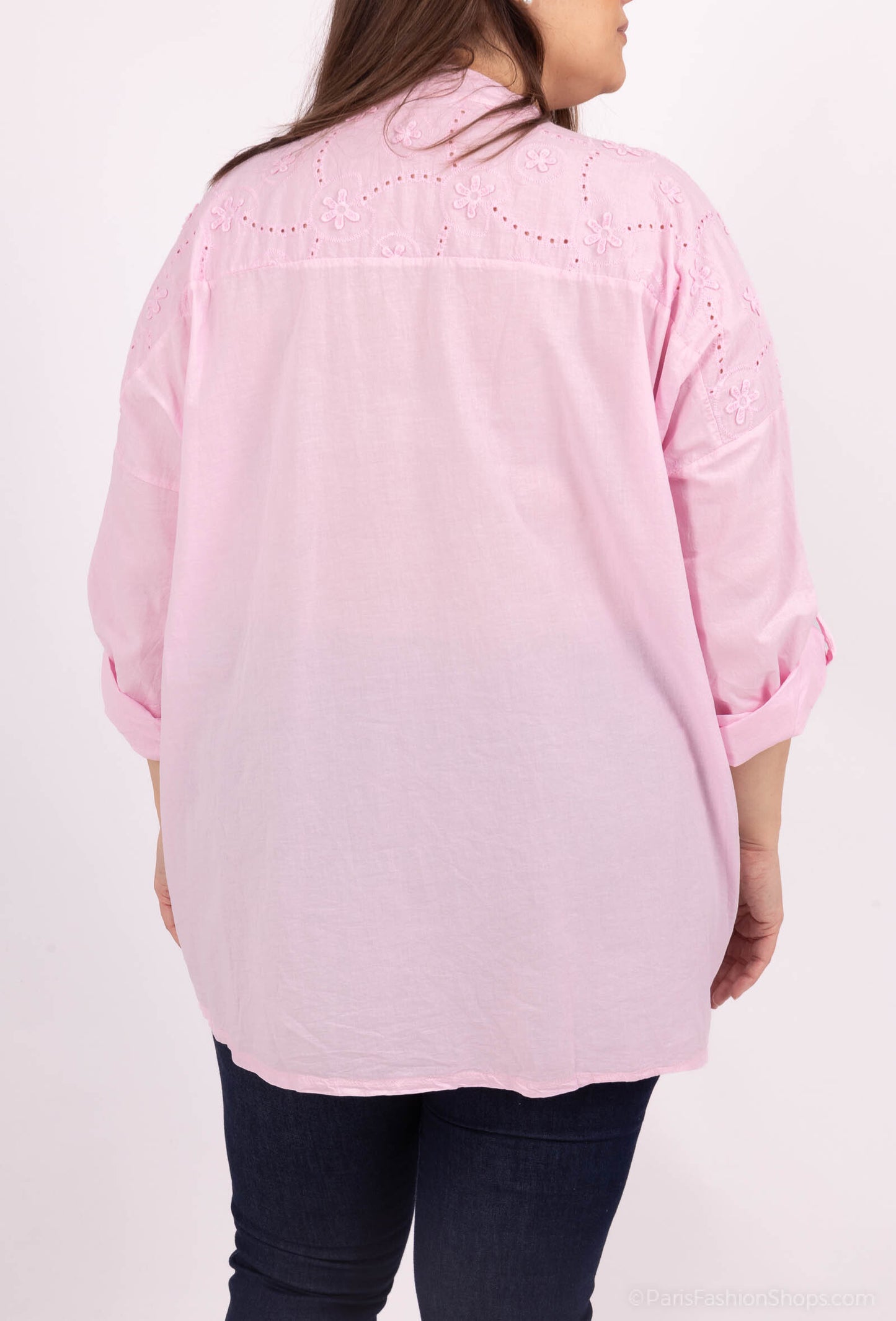Plus Size Cotton Blouse with English Embroidery
