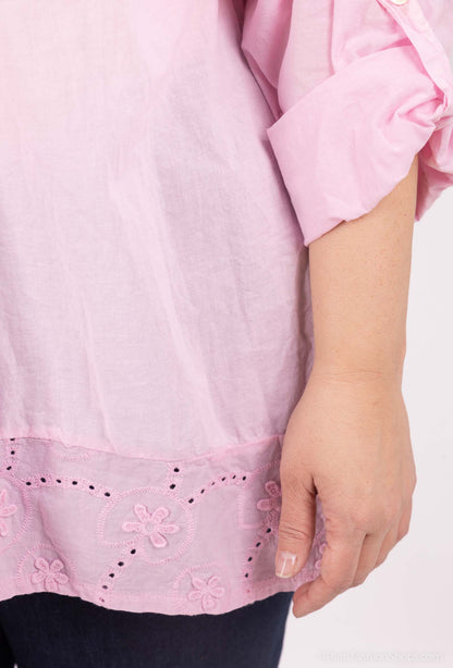 Plus Size Cotton Blouse with English Embroidery