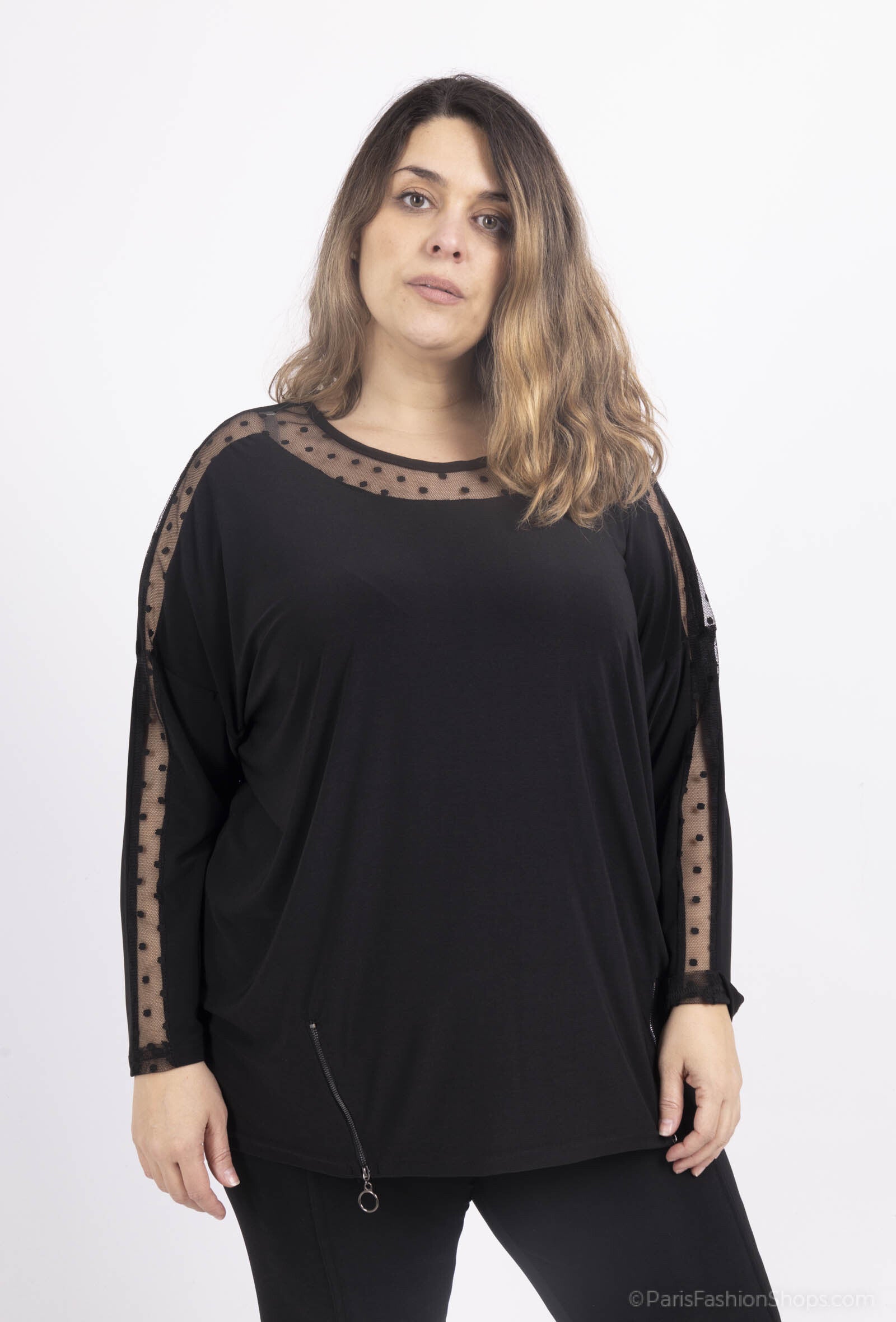 Plus Size Prickig Spetsblus med Långa Batwingärmar