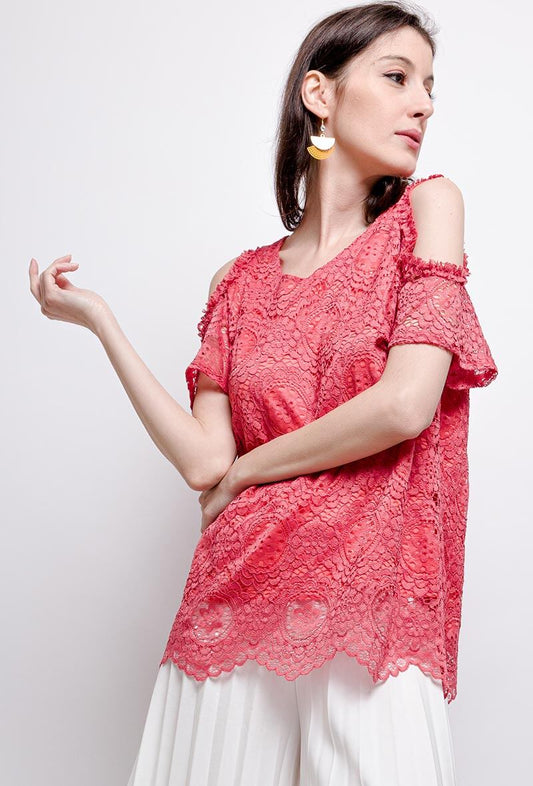Plus Size Lace Blouse med Kalla Axlar