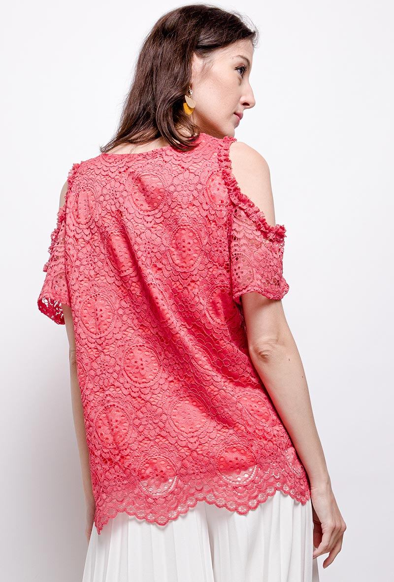 Plus Size Lace Blouse med Kalla Axlar