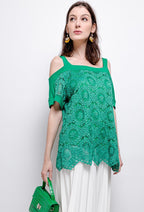 Plus Size Spetsblus med Kalla Axlar