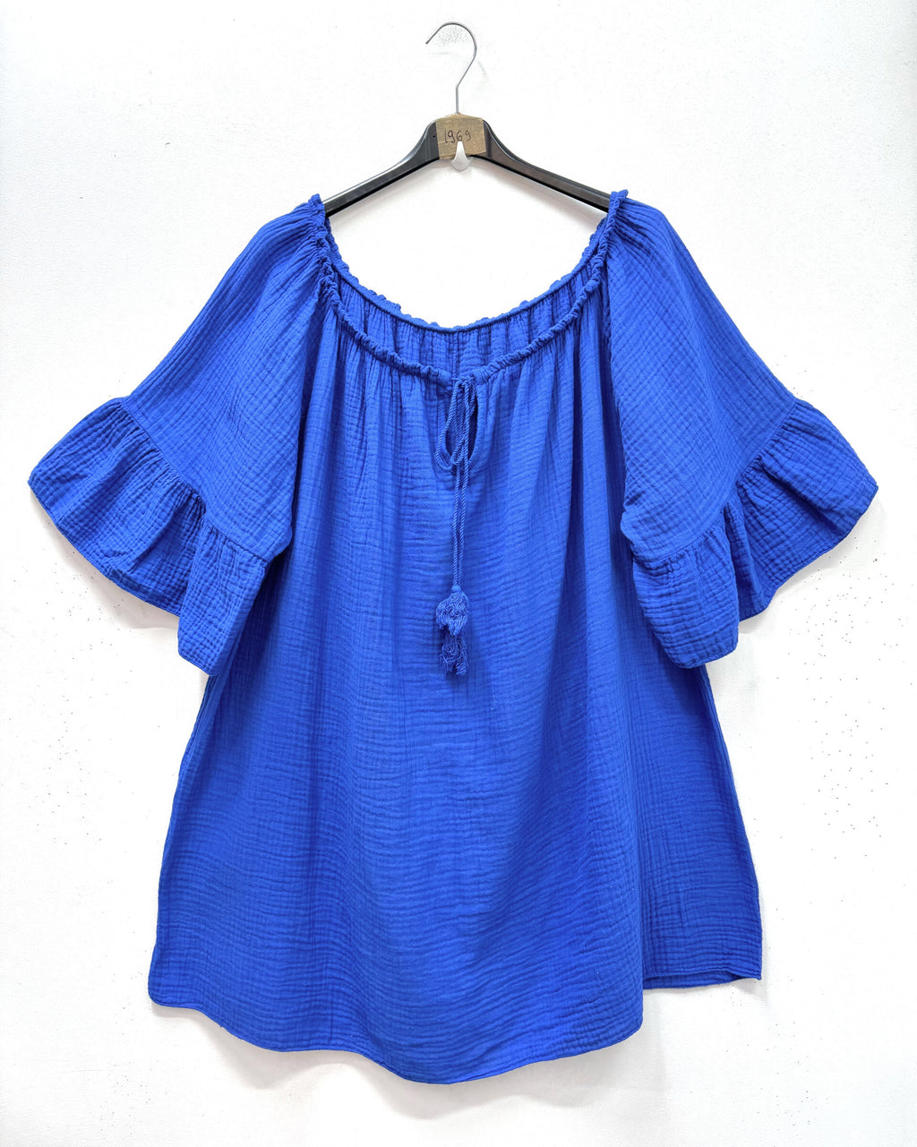 Cotton gauze off-shoulder blouse i Stor Storlek