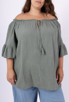Plus Size Cotton gauze off-shoulder blouse