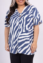 Plus Size Tryckt Blus med Nyckelhålskrage