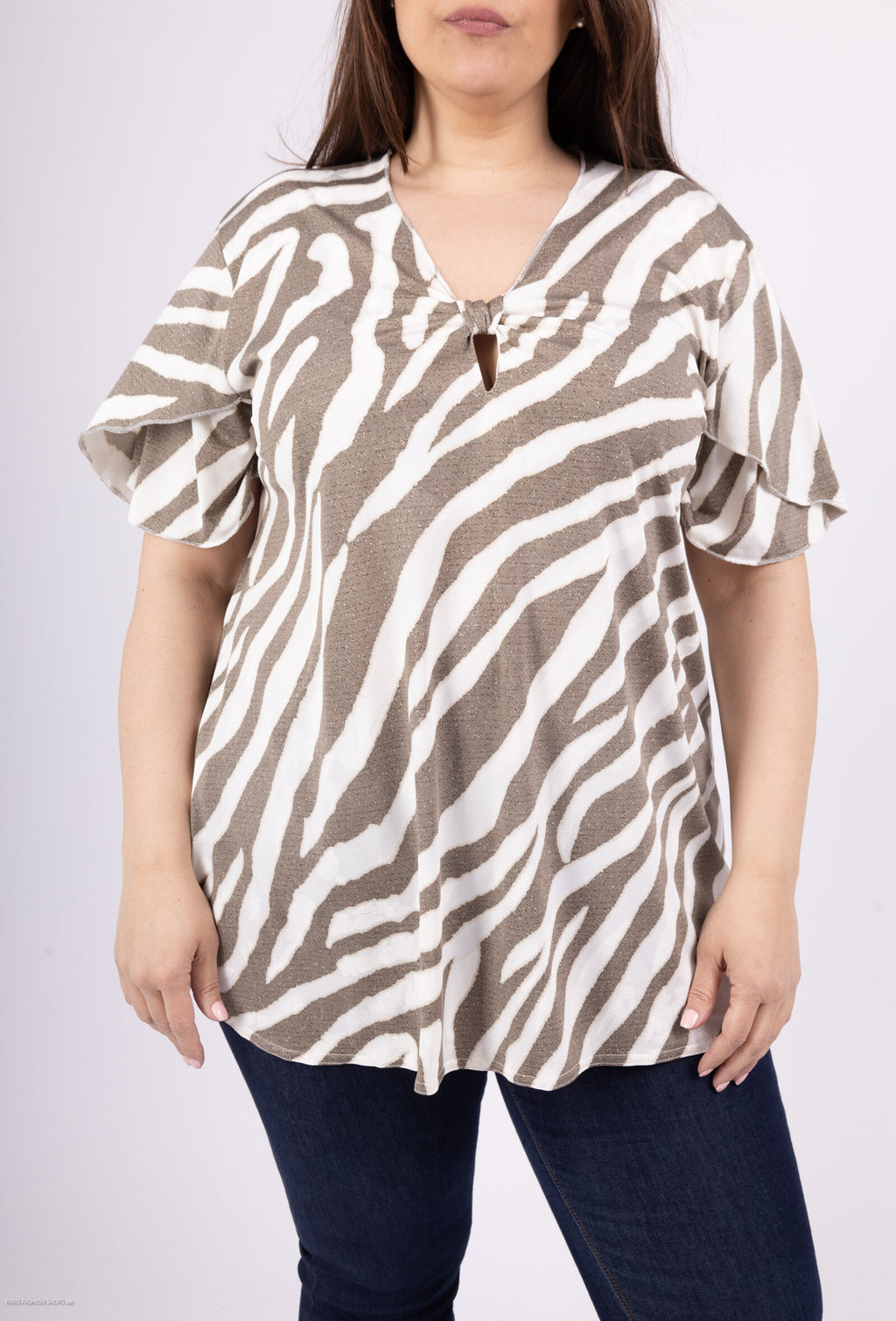 Plus Size Tryckt Blus med Nyckelhålskrage