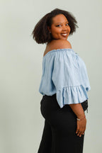 Plus Size Denim Off-the-Shoulder Blus
