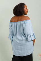 Plus Size Denim Off-the-Shoulder Blus