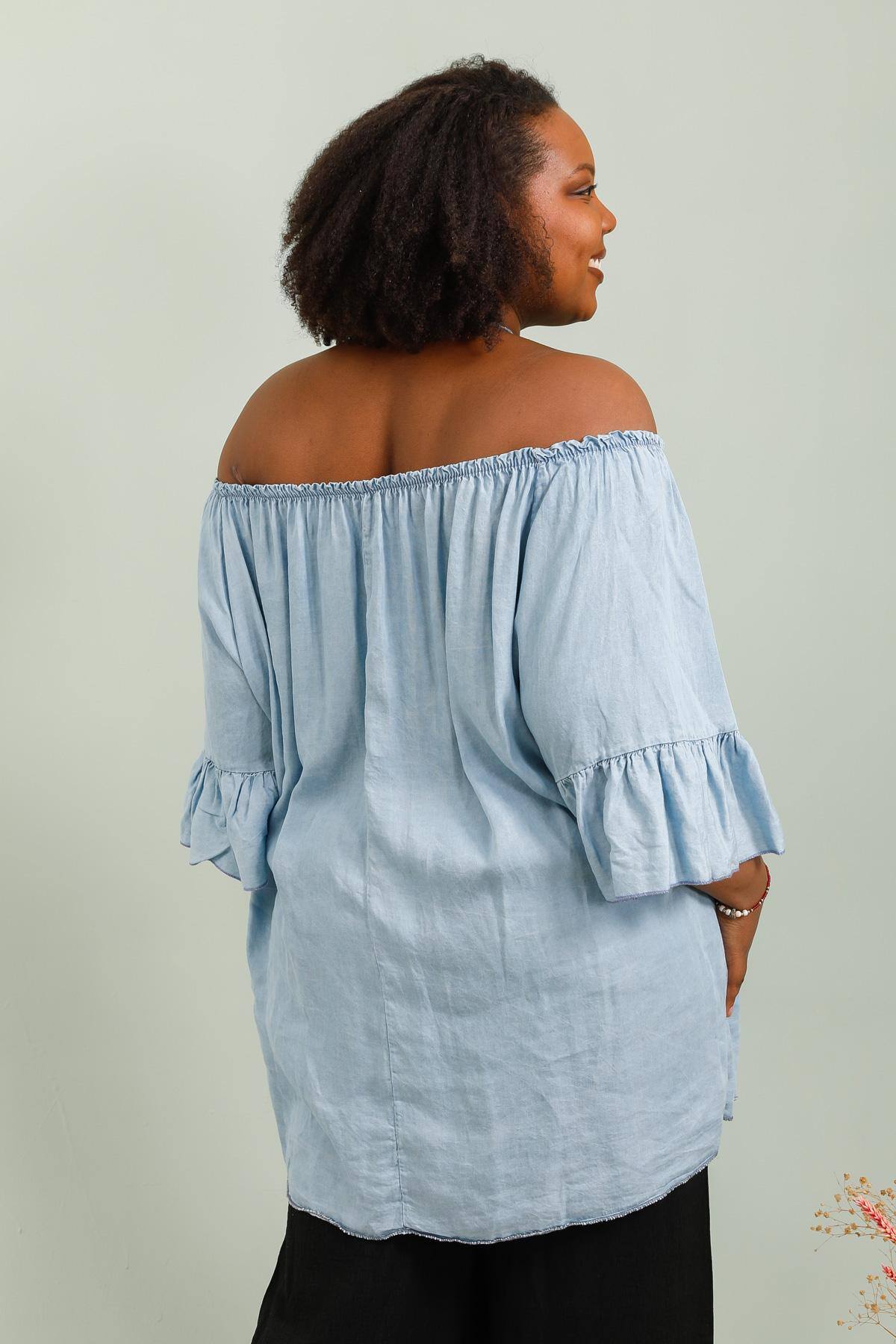 Plus Size Denim Off-the-Shoulder Blus