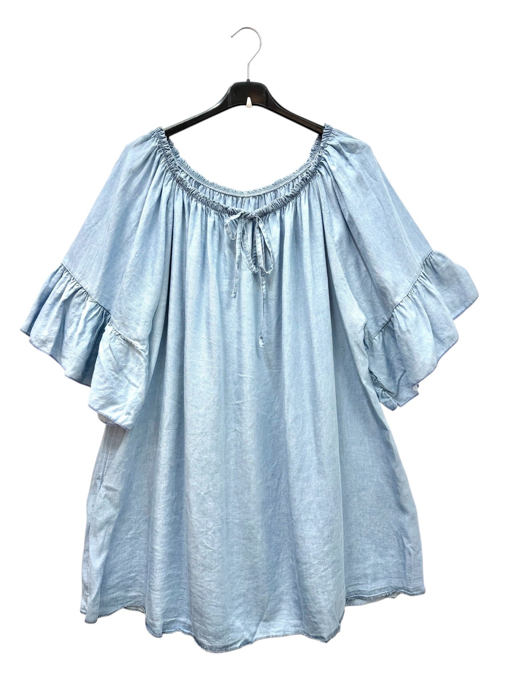 Denim Off-the-Shoulder Blus i Stor Storlek