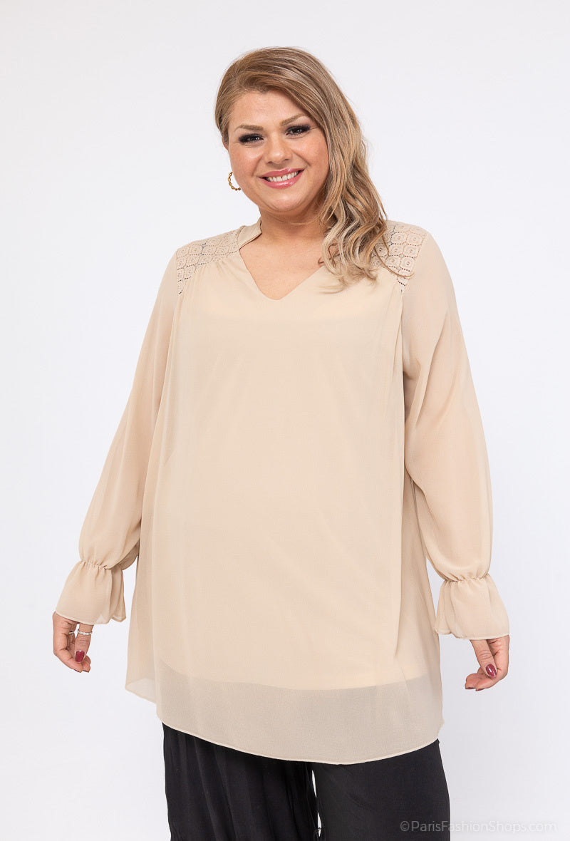 Plus Size Lace Chiffon Blouse