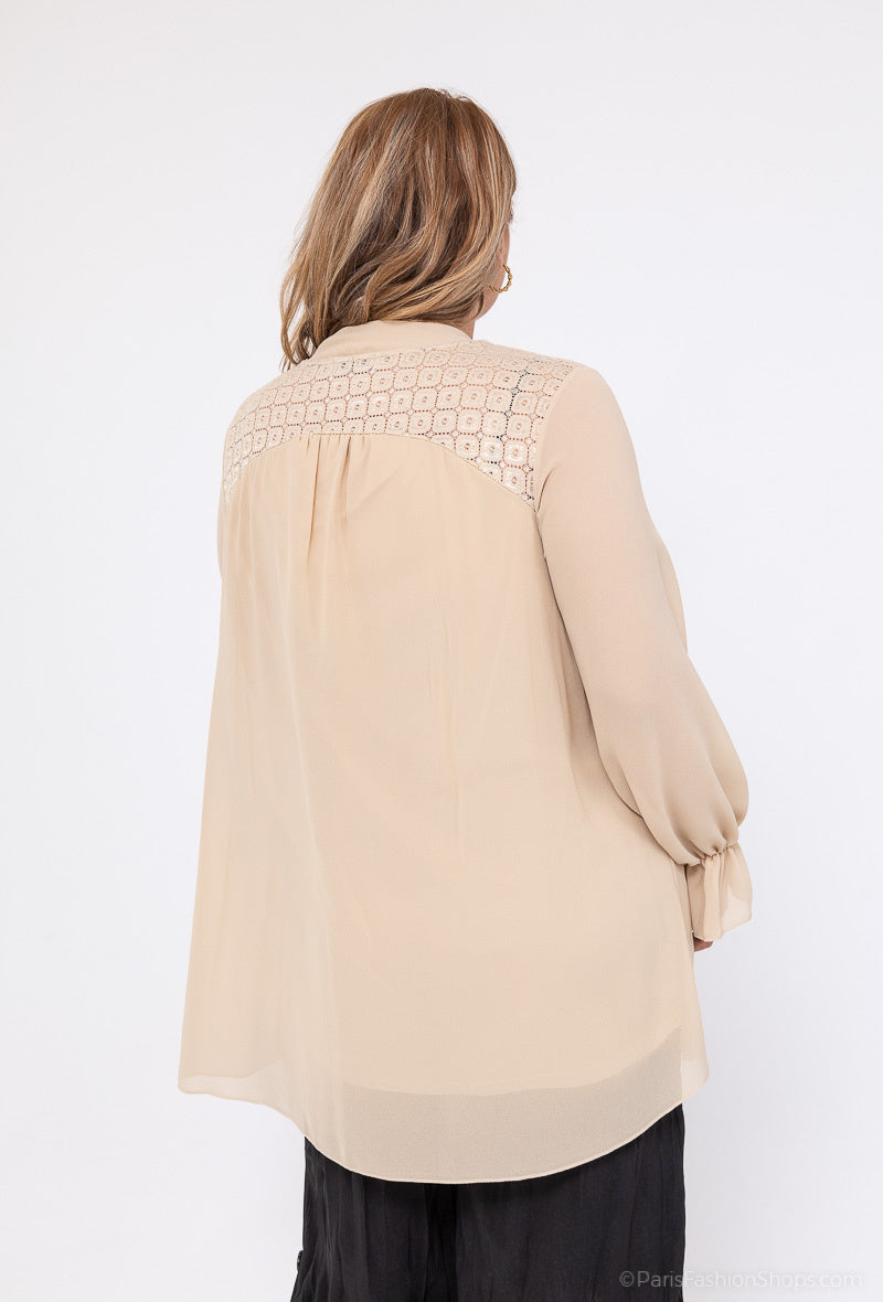 Lace Chiffon Blouse i Stor Storlek