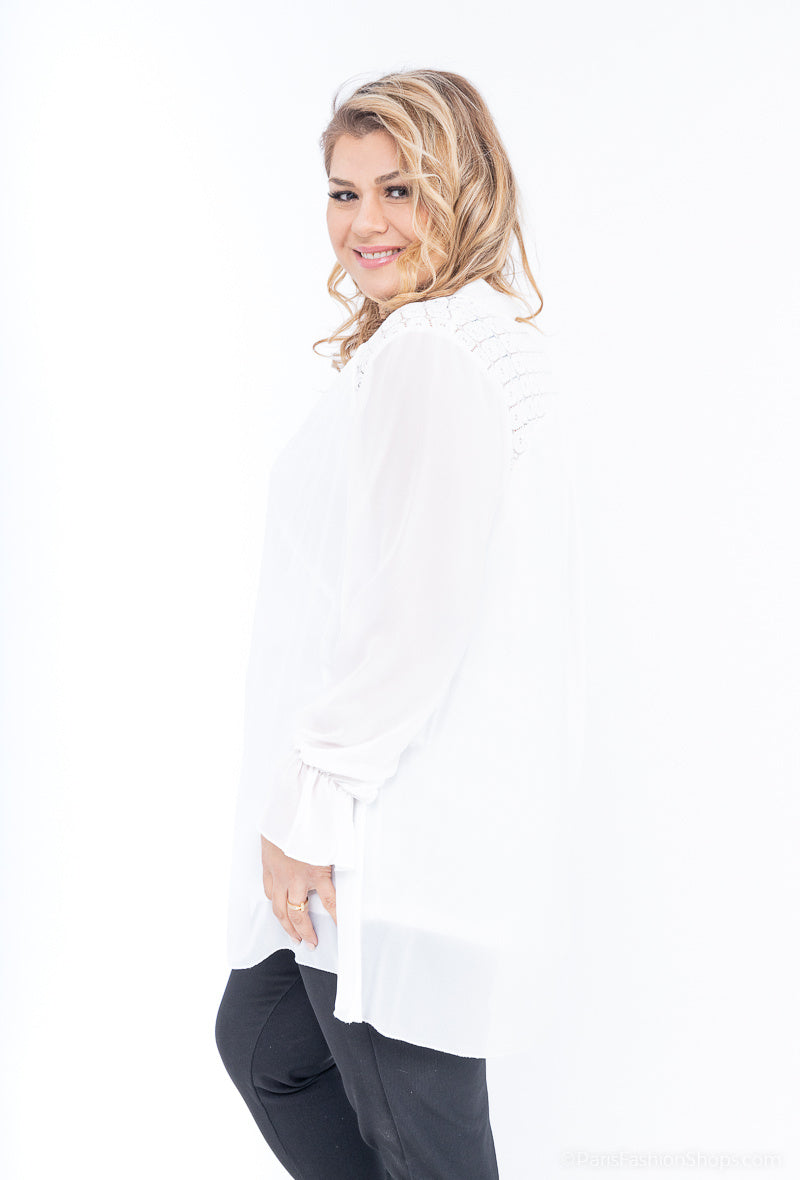 Plus Size Lace Chiffon Blouse