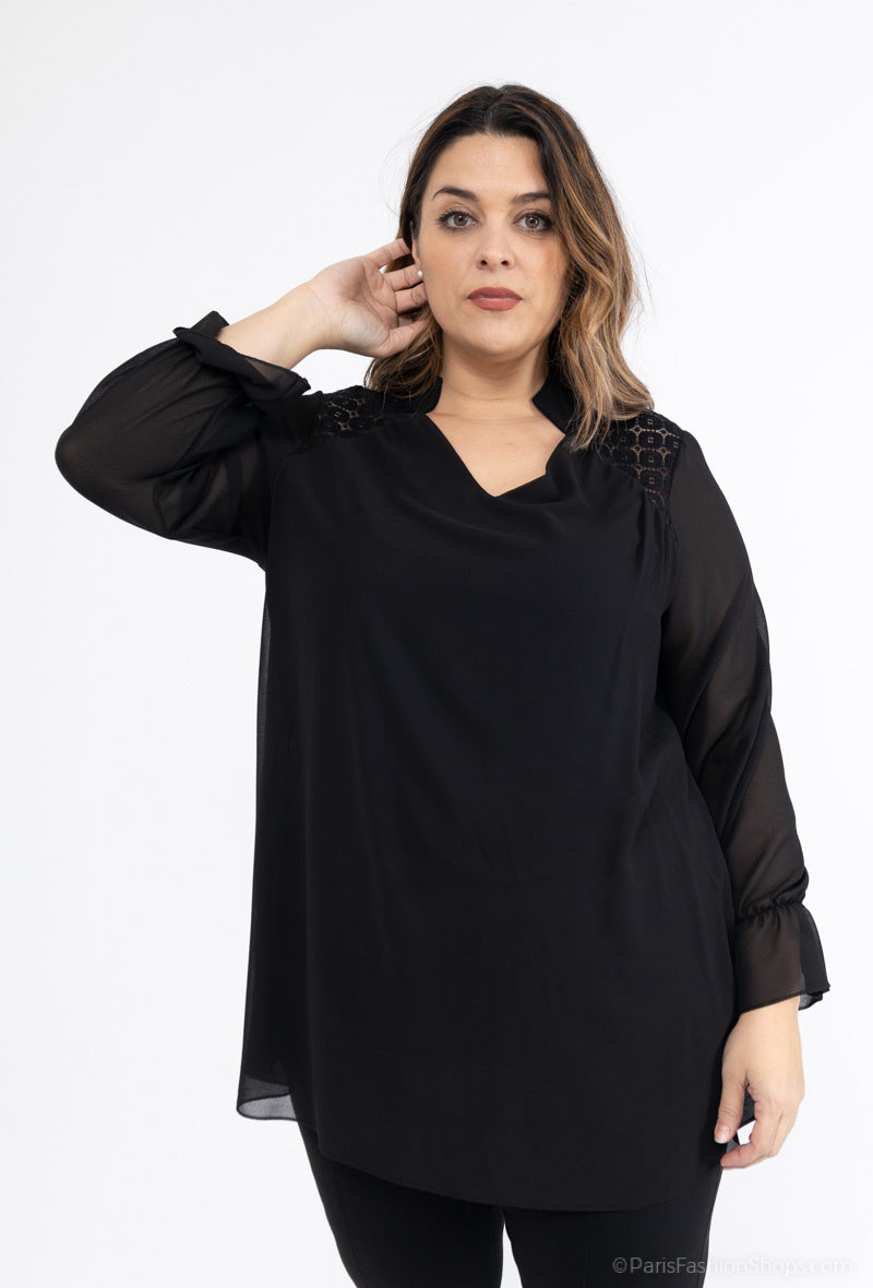 Plus Size Lace Chiffon Blouse
