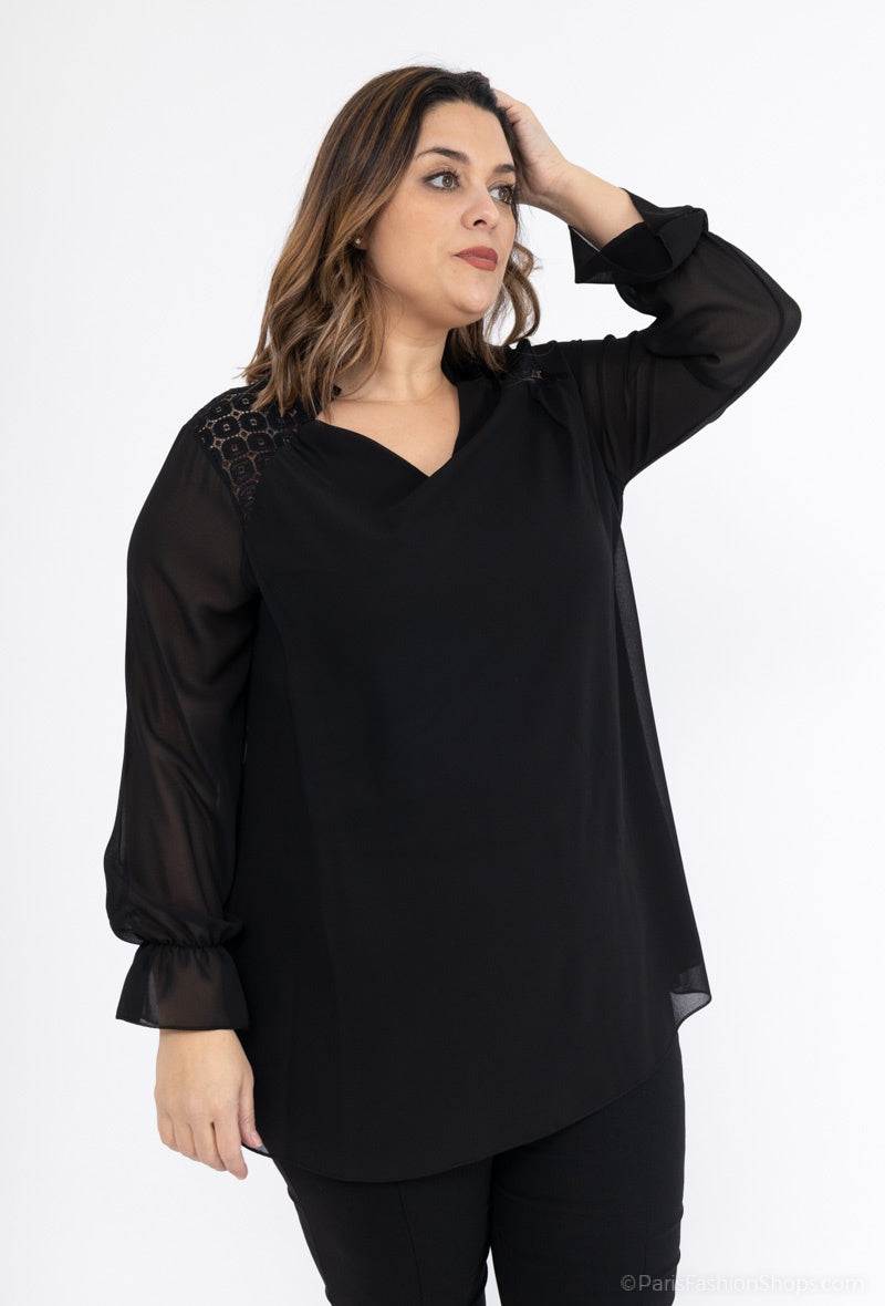 Plus Size Lace Chiffon Blouse