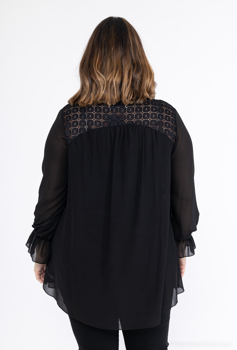 Plus Size Lace Chiffon Blouse