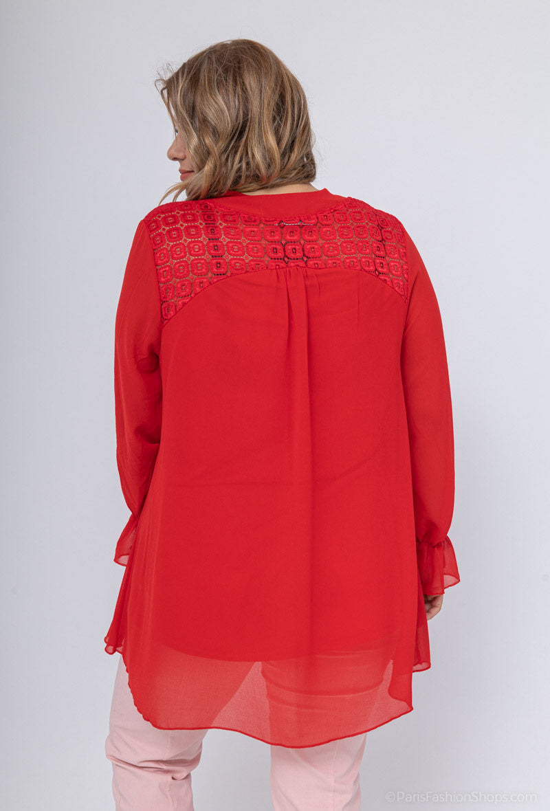 Plus Size Lace Chiffon Blouse