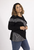 Plus Size Bi-material Viskosblus med Paljetter