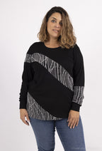 Plus Size Bi-material Viskosblus med Paljetter