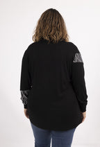 Plus Size Bi-material Viskosblus med Paljetter