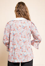 Plus Size Blommig Blus med Spetskrage