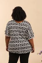 Printed blouse with openwork sleeves i Stor Storlek