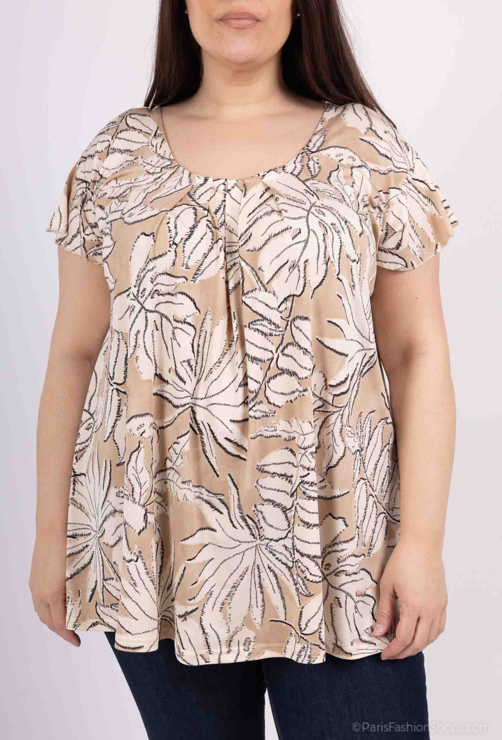 Plus Size Blus med Knytning och Tryck