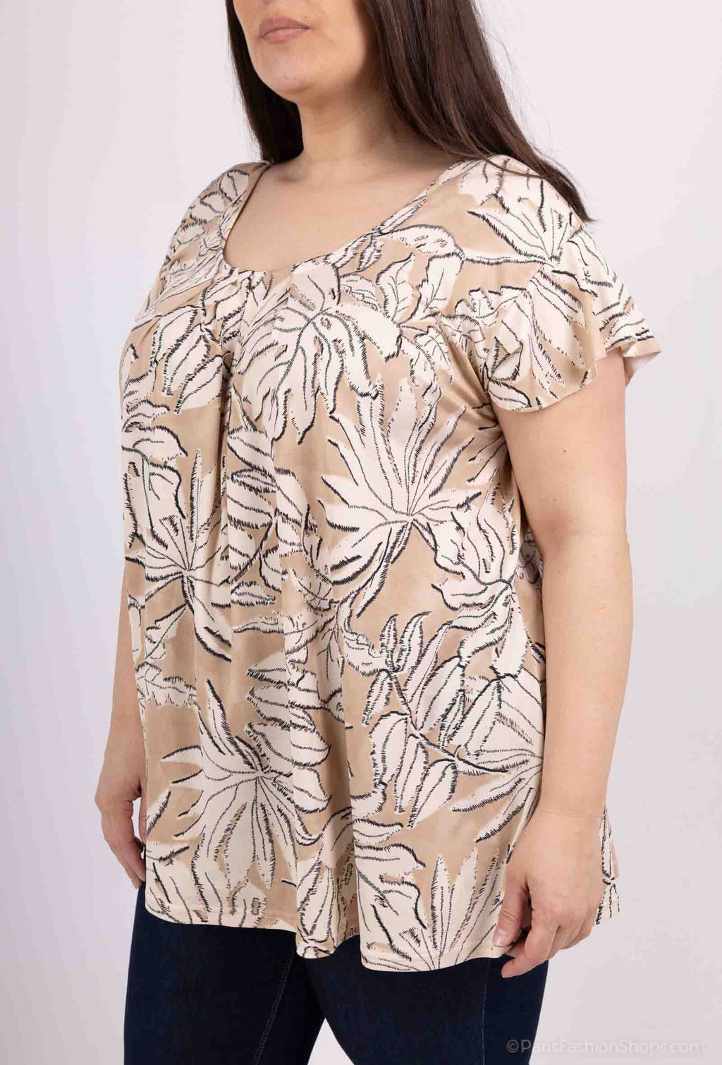 Plus Size Blus med Knytning och Tryck