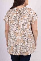Plus Size Blus med Knytning och Tryck