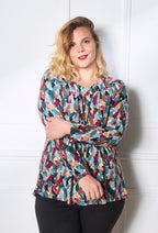 Plus Size Tryckt Blus med Knapp