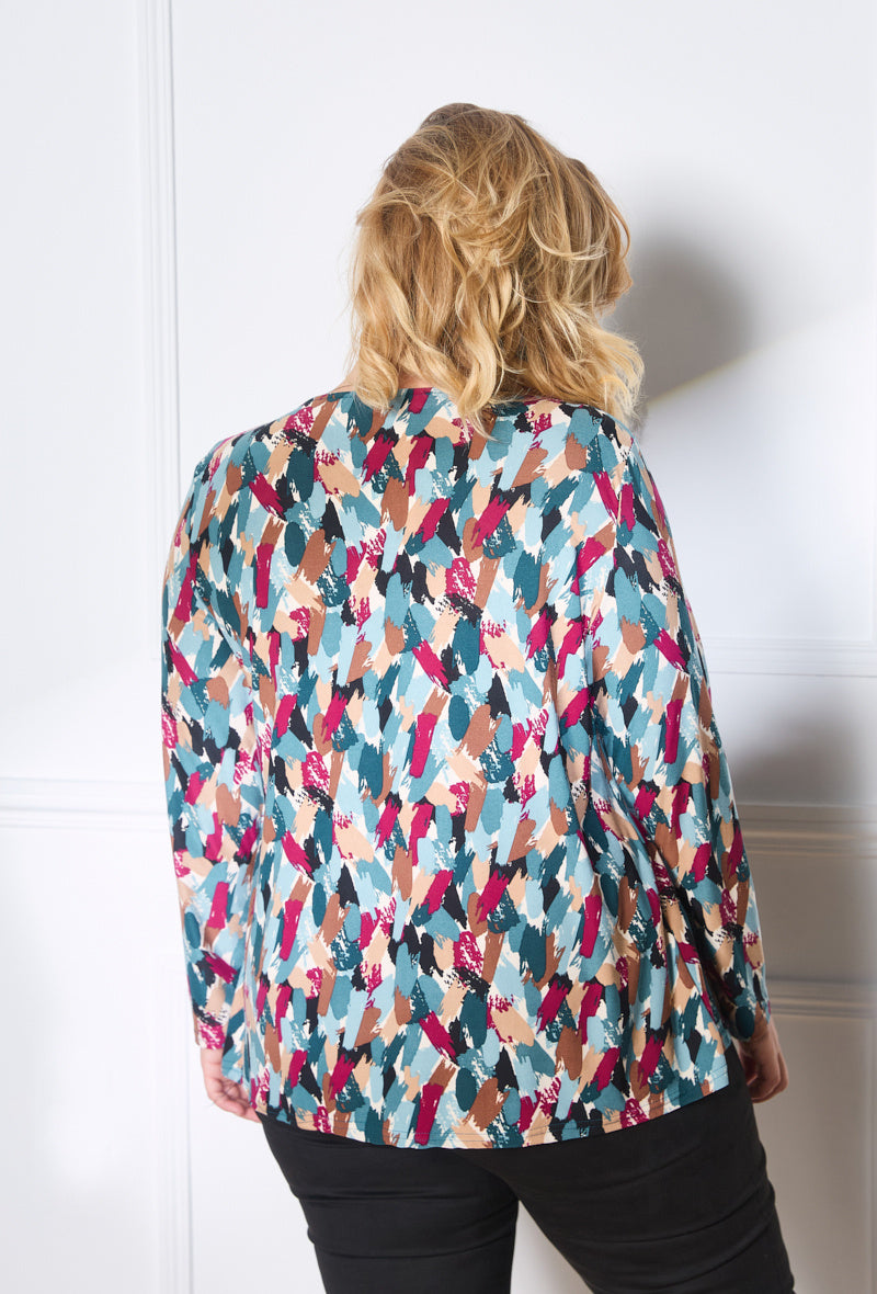 Plus Size Tryckt Blus med Knappar