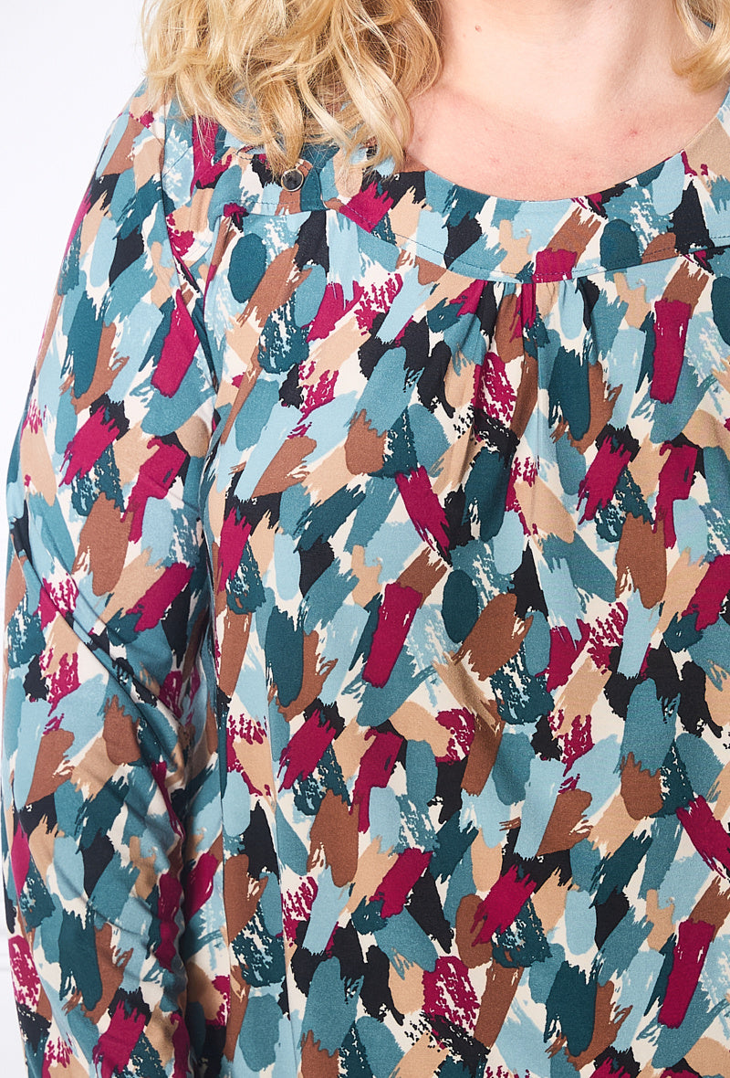 Plus Size Tryckt Blus med Knappar