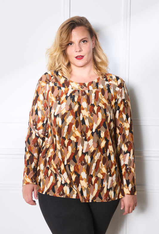 Plus Size Tryckt Blus med Knappar
