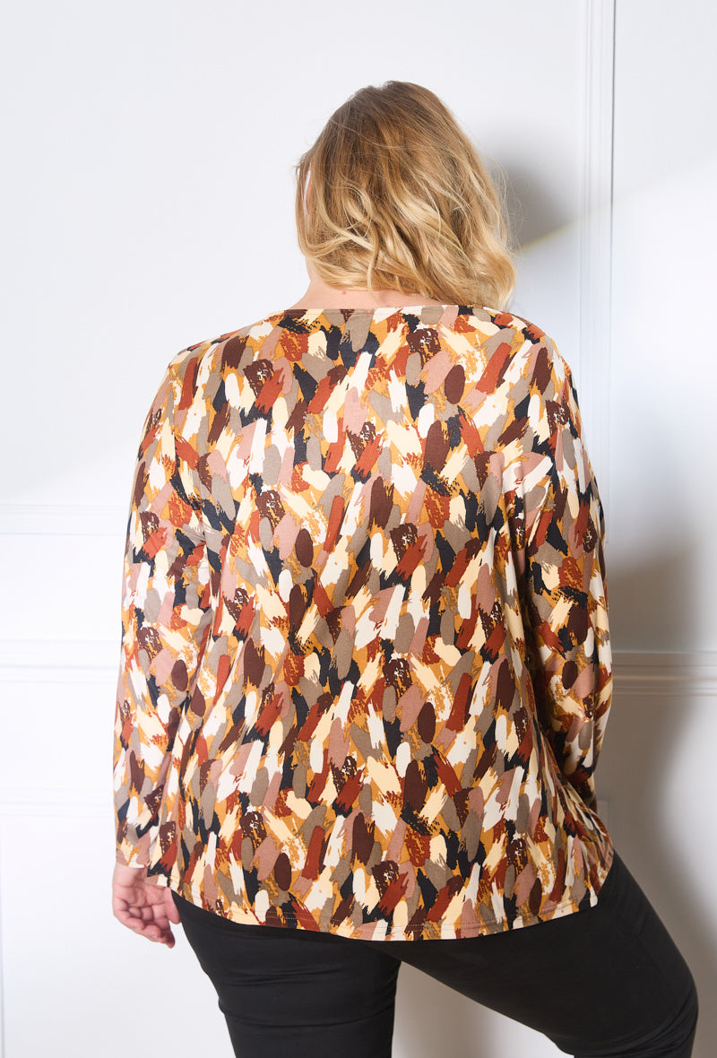Plus Size Tryckt Blus med Knappar