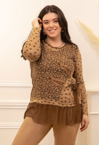 Plus Size Blus med Rynkor och Mönster