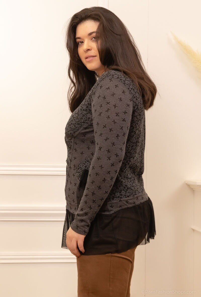 Plus Size Blus med Rynkor och Mönster