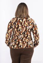 Plus Size Tryckt V-hals Blus